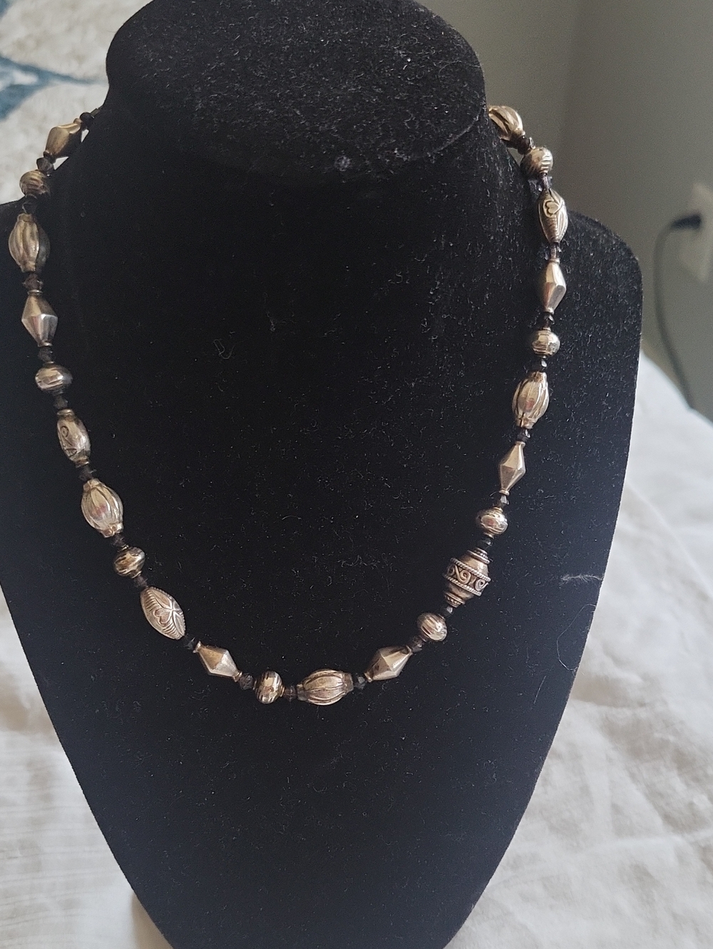 Classic SilverBead  And BlackWomen’s Necklace - Elegant Accent